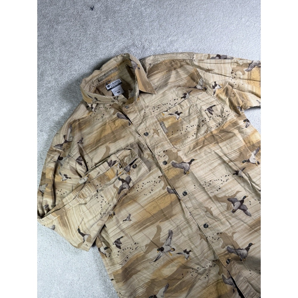 Columbia River Lodge Button Down Shirt Hunting Mens Size XL Tan Duck Mallards